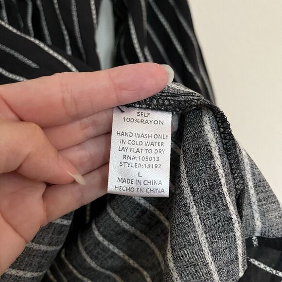 Savanna Jane Embroidered Split Tie V Neck 3/4 Sleeve Striped Boho Peasant SZ L - Picture 5 of 9